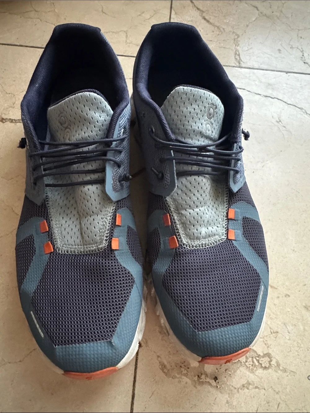 On Running Men's Navy, Gray and Orange Mesh Sneakers